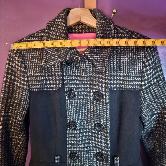 Betsey Johnson Black and White Tweed Pea Coat - Picture 8 of 13
